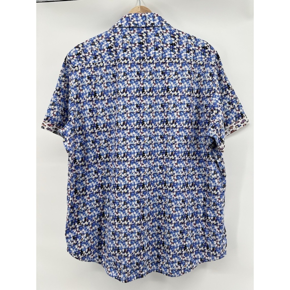 Robert Graham Mens Shirt VW Bus Large Floral Print Blue Car Polka Dot Flip Cuff - Picture 3 of 9
